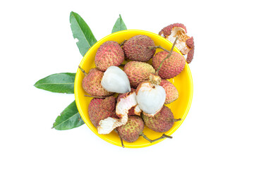 Lychee fruits in a plate top view 