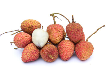 Lychee fruits on white background close-up view 