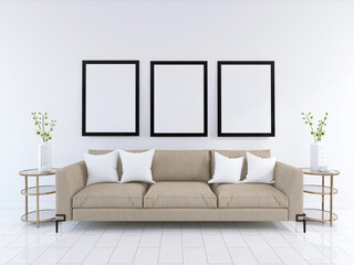 Wall Frame Mockup with Beautiful Design in a Living room. 3D Render