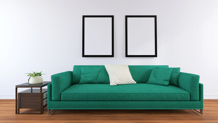 Wall Poster Frame Mockup in a Modern Living Room. 3D Render