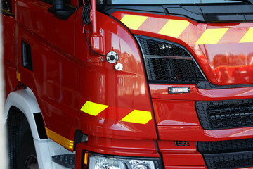 Closeup shot of a red fire truck