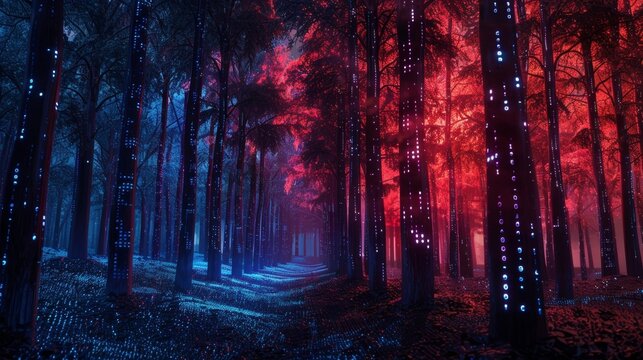 A forest filled with glowing trees made of data each representing a different zettabyte of information.