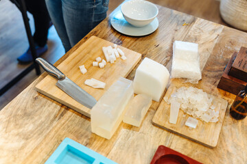 Step-by-step natural soap-making in traditional workshop