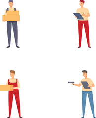 Collection of illustrations depicting men engaged in different professions and tasks, isolated on white