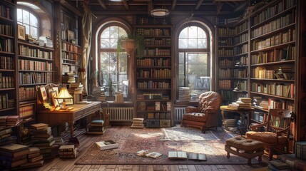 a vintage bookstore with old books and young readers, cozy and inviting