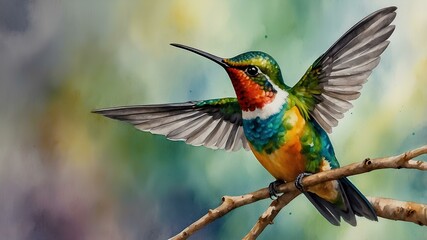 Fototapeta premium Vibrant Hummingbird Perched on Branch