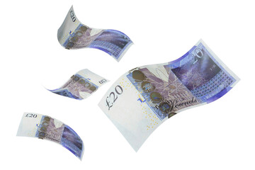 Png 20 British pounds bank notes, transparent background