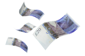 Png 20 British pounds bank notes, transparent background