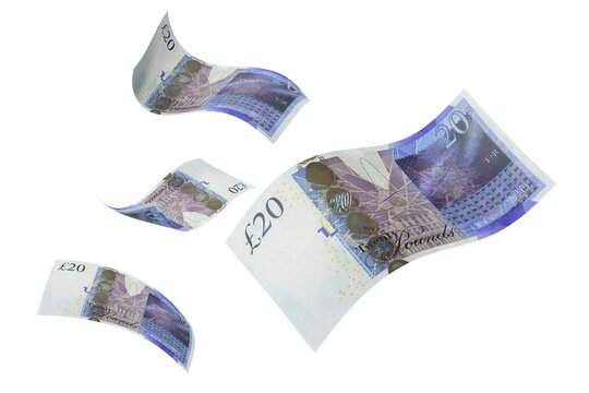 Png 20 British pounds bank notes, transparent background