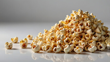 A Pile of popcorns on a plain solid white background with copy space
