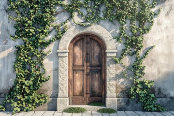 Fototapeta premium door with green vines growing out of it