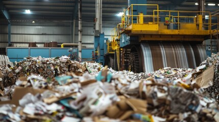 moving conveyor transporter on Modern waste recycling processing plant. Separate and sorting garbage collection. Recycling and storage of waste for further disposal.