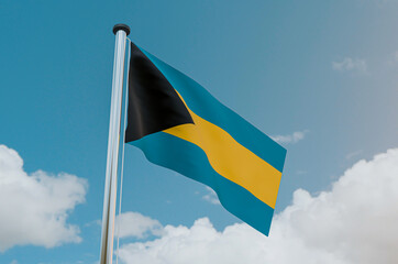 Bahamas Flag with Sky Background 3d illustration image

