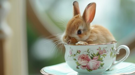 Adorable rabbit in a teacup