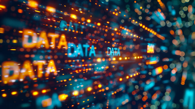 abstract background with glowing lights and text data.  - Powered by Adobe