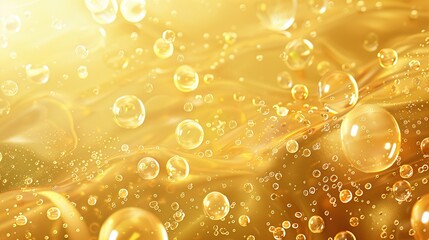 Luxury gold bubbles background with golden shining glowing glitter particles soap or oil bubble, circle of bubbles or coins.