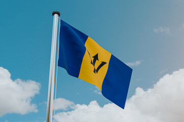 Barbados Flag with Sky Background 3d illustration image
