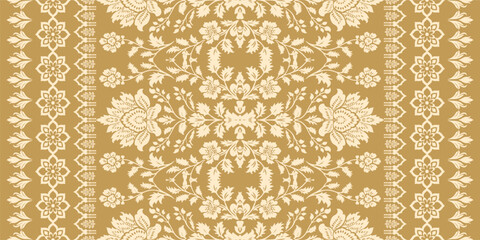 Abstract Traditional Scribble Style Hand Drawn Ikat Seamless Vector Pattern Trendy Fashion Colors Perfect for Allover Fabric Print or Wall Paper Damask Ethnic Concept Bright Orange White Tones