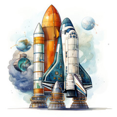 Naklejka premium watercolor rocket clipart, Generative Ai