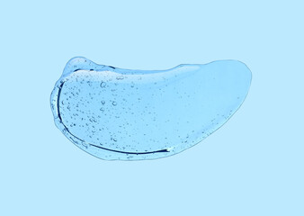 Fototapeta premium Cream gel gray blue transparent cosmetic sample texture with bubbles isolated on white background