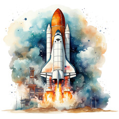 Fototapeta premium watercolor rocket clipart, Generative Ai
