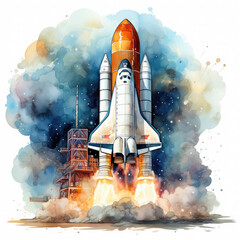 Obraz premium watercolor rocket clipart, Generative Ai