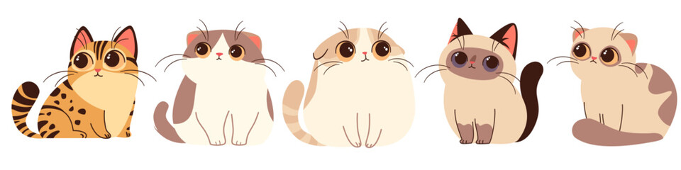 Set of vector illustrations in cartoon style. Super Cute cats with big eyes on white background. Vector illustration
