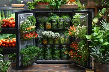 Fototapeta premium Vertical garden with fresh vegetables in a modern kitchen for an eco friendly and stylish space