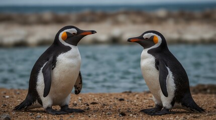 Fototapeta premium A dialogue between two penguins discussing their favorite fish ai_generated