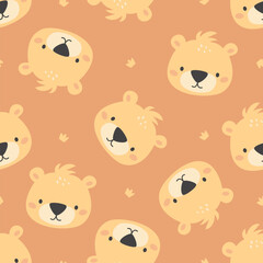 Seamless vector pattern. Cute face of a bear cub and crowns . Vector illustration