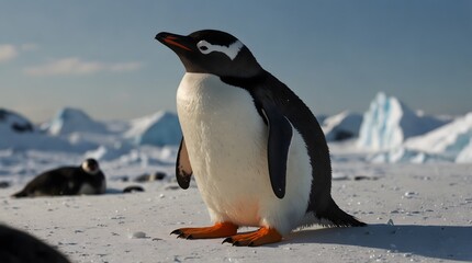 Obraz premium A penguin family's journey across Antarctica in search of a new home ai_generated