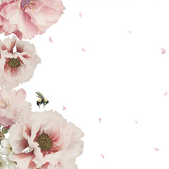 Pink cherry blossom and peony flower branch border frame on transparent background © Rawpixel.com