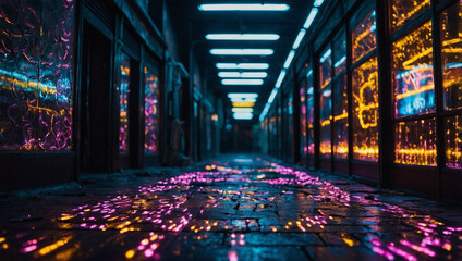 Bokeh image of a floor decorated with colorful neon 10 - Powered by Adobe