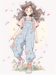Cheerful Young Woman in Overalls Enjoying Nature s Whimsical Surroundings