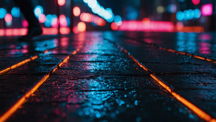 Bokeh image of a floor decorated with colorful neon 12