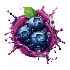 Blueberry juice splash for Beverage products on a transparent background