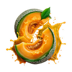 Cantaloupe juice splash for drink menu on a transparent background
