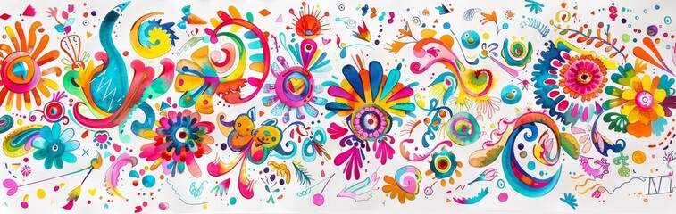 Naklejka premium Abstract portrayal of Hispanic Heritage Month, long shot, vibrant digital art, intricate details, white background highlighting colorful heritage motifs