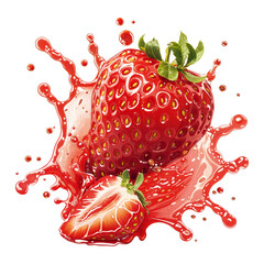 Strawberry juice splash on a transparent background