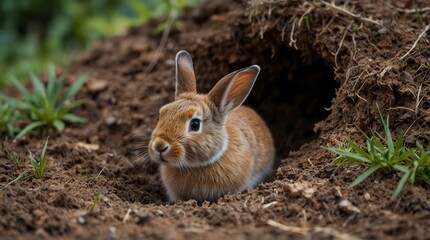 Fototapeta premium A world where rabbits have their own secret society hidden beneath the ground ai_generated