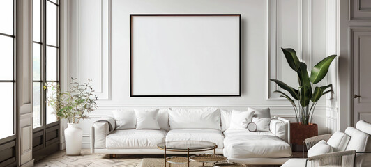 minimal interior living room with artwork framed