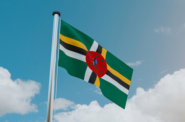 Dominica Flag with Sky Background 3d illustration image

