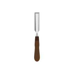 chisel flat design vector illustration. Wood Carving Chisel isolated on white background. Carpentry hand tools with wooden handle.