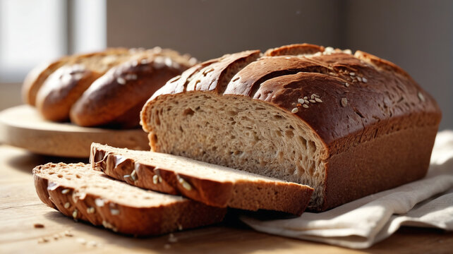 Specialty bakery offering organic spelt bread, made with wholesome ingredients and traditional techniques, promoting natural living, Generative AI