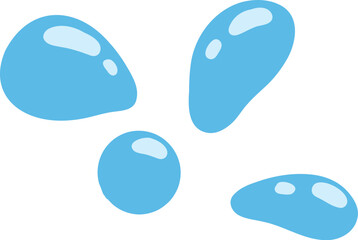 Cartoon blue dripping water drop, splash, spray and tear. Liquid flow, wave, stream and puddle. Nature water motion shape vector. Illustration of rain water drop, liquid splash