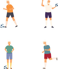 Collection of senior men playing soccer, showcasing active lifestyle and sports enthusiasm