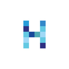 blue letter H,simple pixels vector logo symbol