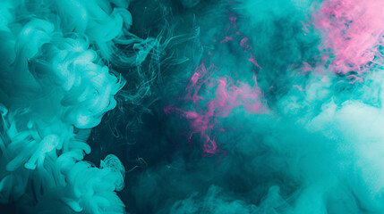 Fototapeta premium Neon pink accents on vibrant turquoise smoke for a playful and energetic concert ambiance,