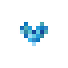 heart pixel,simple blue pixel vector logo symbol