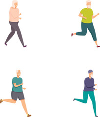 Obraz premium Collection of four diverse, active mature men jogging in different outfits, isolated on white